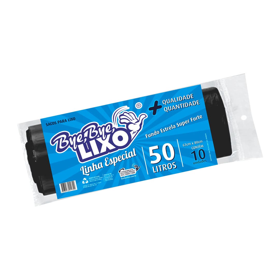 Saco de Lixo da Linha Especial - Sacos de Lixo para Resíduos Comerciais e Domésticos 50 Litros - Bye Bye Lixo